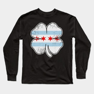 Lucky Clover Irish Chicago Flag St Patricks Day Long Sleeve T-Shirt